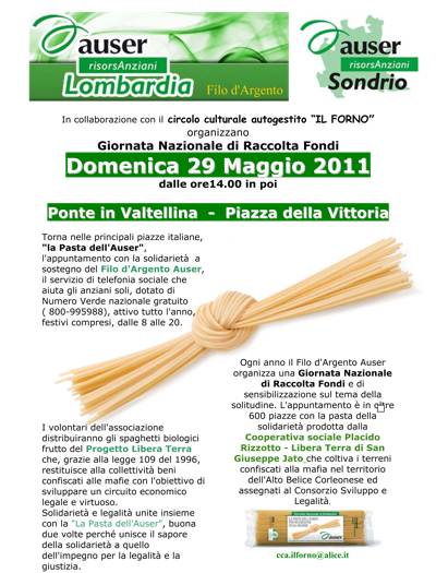 LA PASTA DELL’AUSER, Solidariet a PONTE IN VALTELLINA